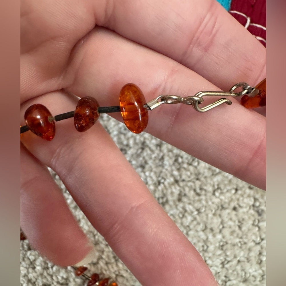 Vintage Baltic Amber Barrel Bead Southwestern Necklace - Picture 10 of 16
